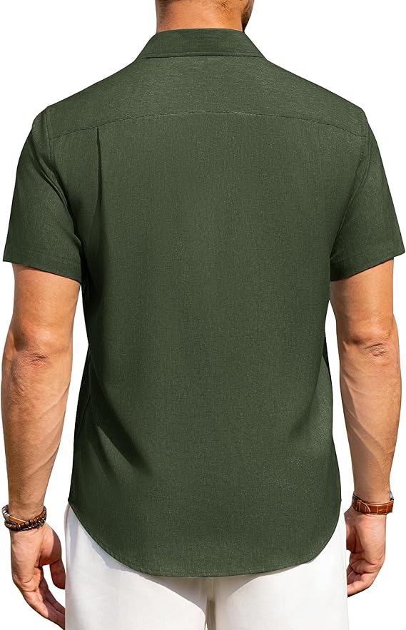 Alimens & Gentle Mens Linen Shirts Short Sleeve Button Down Shirts Wrinkle Free Casual Vacation Beach Summer Tops image 4