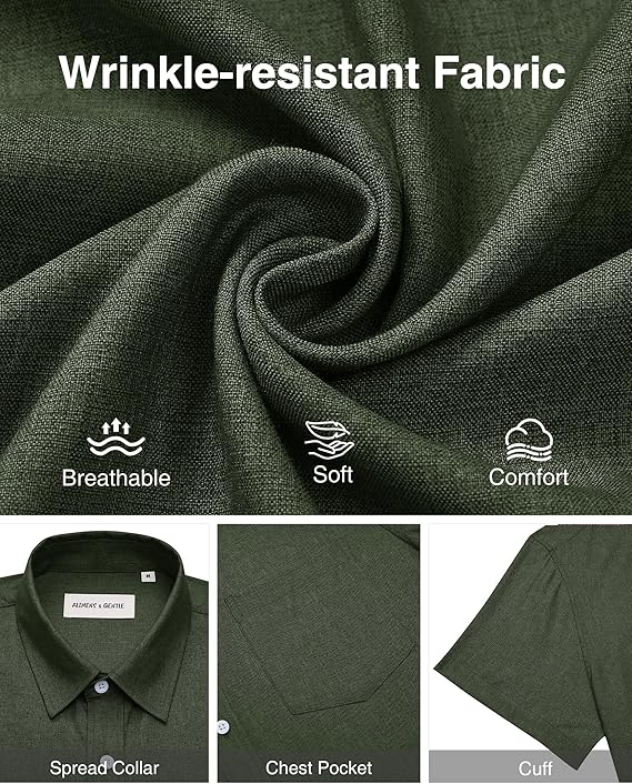 Alimens & Gentle Mens Linen Shirts Short Sleeve Button Down Shirts Wrinkle Free Casual Vacation Beach Summer Tops image 5