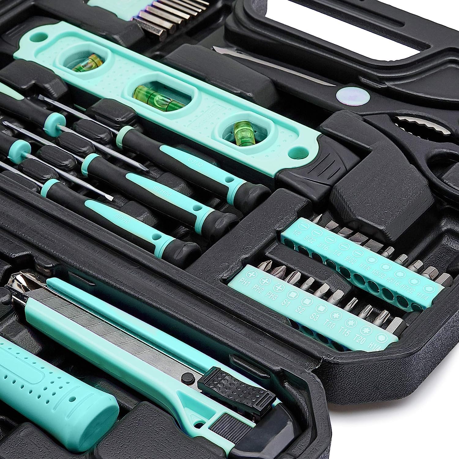 Amazon Basics 142-Piece Household Tool Kit for Home Repair, Hand Tools with Storage Case, 13.39 x 9.25 x 2.95 inch, Turquoise image 5