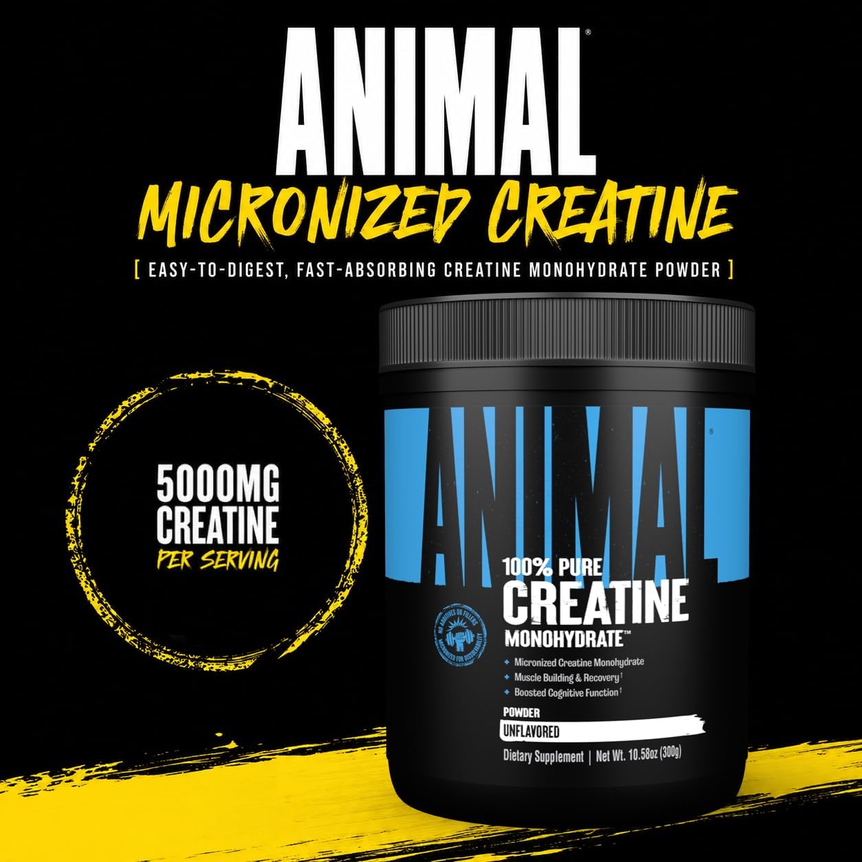 Animal Creatine Monohydrate Powder — Micronized for Muscle Recovery, Cellular Energy, and Daily Wellness — for Men and Women — Unflavored 300g image 2