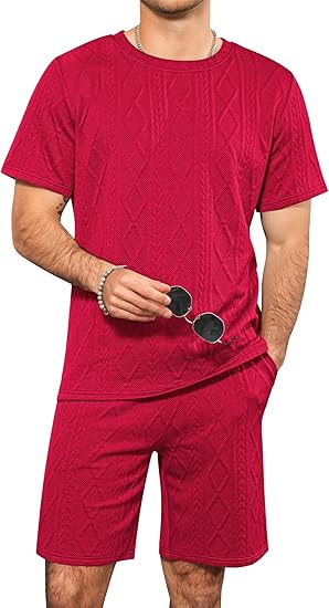 Babioboa Men's 2 Piece Outfits Textured Short Sets Casual Short Sleeve T Shirt and Shorts Summer Tracksuit Off-Duty Set image 2