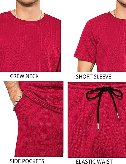 Babioboa Men's 2 Piece Outfits Textured Short Sets Casual Short Sleeve T Shirt and Shorts Summer Tracksuit Off-Duty Set image 5