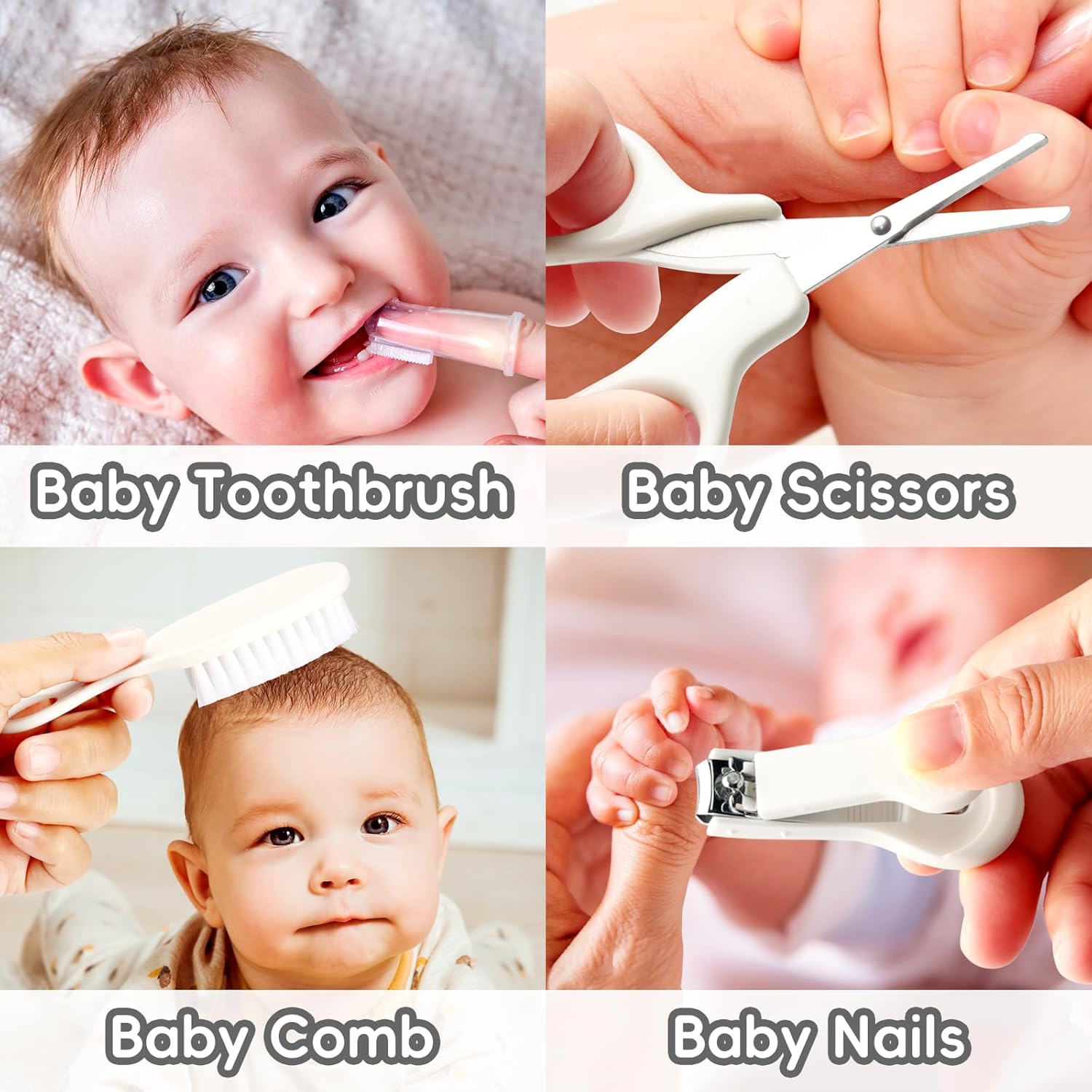 Baby Grooming Kit, Infant Safety Care Set with Hair Brush Comb Nail Clipper Nasal Aspirator,Baby Essentials Kit for Newborn Girls Boys (Grey White) image 5