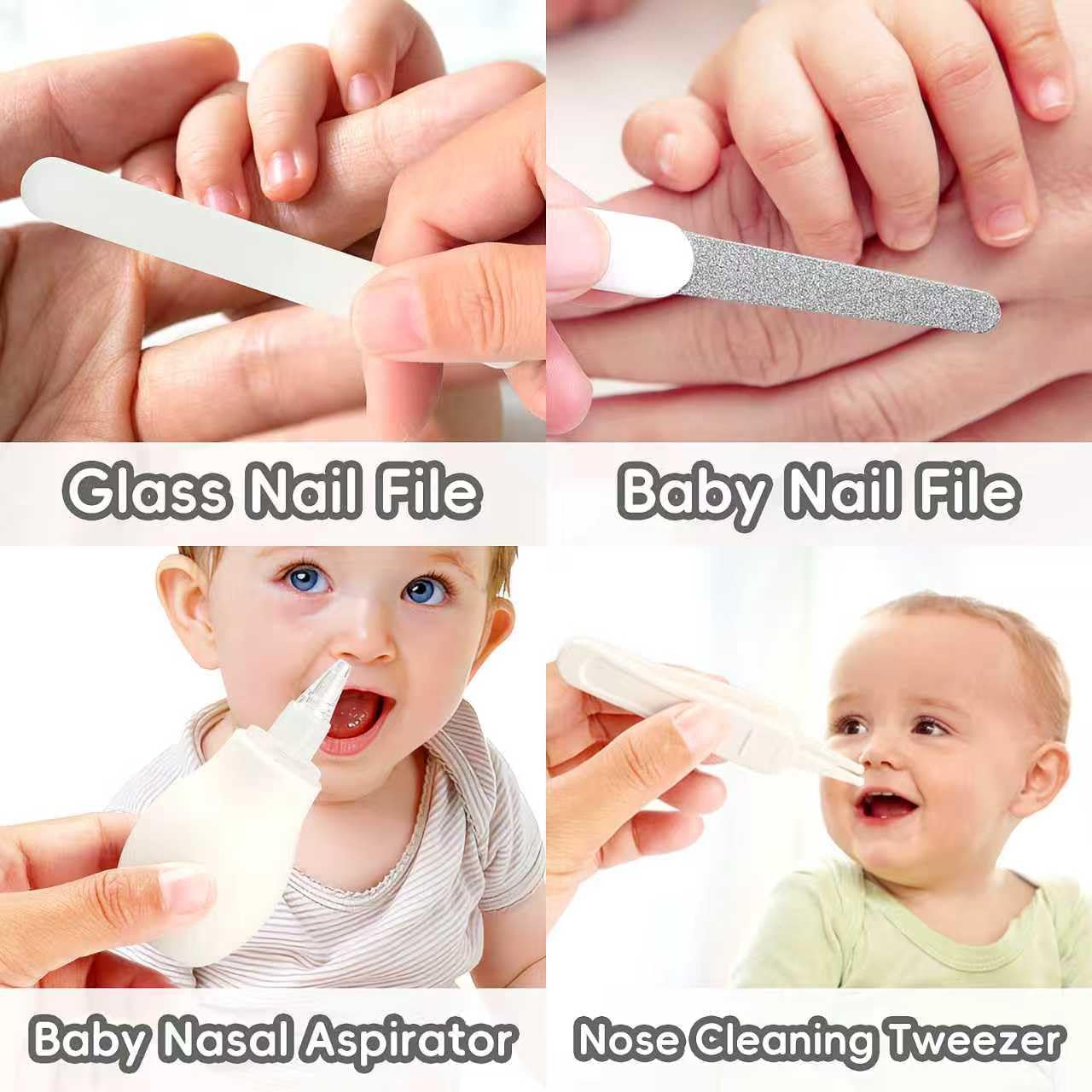 Baby Grooming Kit, Infant Safety Care Set with Hair Brush Comb Nail Clipper Nasal Aspirator,Baby Essentials Kit for Newborn Girls Boys (Grey White) image 7