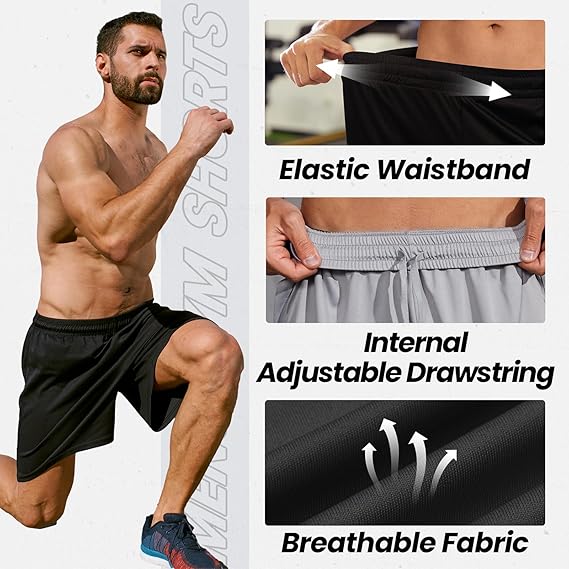 BALENNZ Athletic Shorts for Men with Pockets and Elastic Waistband Quick Dry Activewear image 3