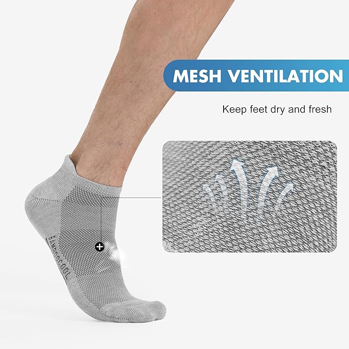 BAMBOO COOL Men's Ankle Socks Moisture Wicking Breathable Odor Control Athletic Cushioned Running Socks Arch Support 8 Pack image 3