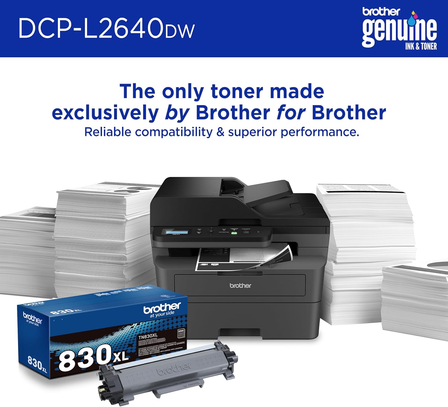 Brother DCP-L2640DW Wireless Compact Monochrome Multi-Function Laser Printer with Copy and Scan, Duplex, Mobile, Black & White | Includes Refresh Subscription Trial(1), Works with Alexa | 36 Ppm, 50-Page Adf, 250-Sheet Tray, Automatic Duplex, Dual-Band WI image 4
