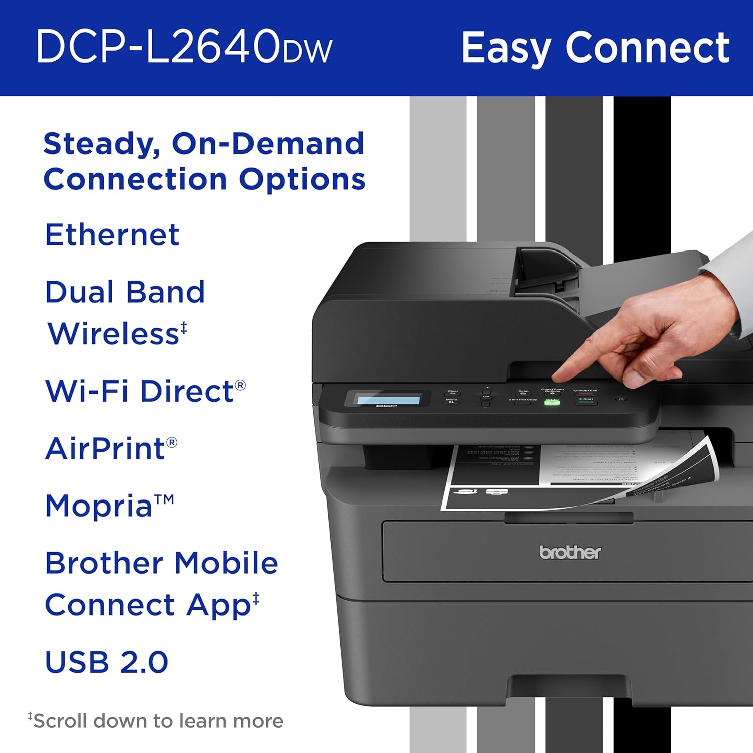 Brother DCP-L2640DW Wireless Compact Monochrome Multi-Function Laser Printer with Copy and Scan, Duplex, Mobile, Black & White | Includes Refresh Subscription Trial(1), Works with Alexa | 36 Ppm, 50-Page Adf, 250-Sheet Tray, Automatic Duplex, Dual-Band WI image 5