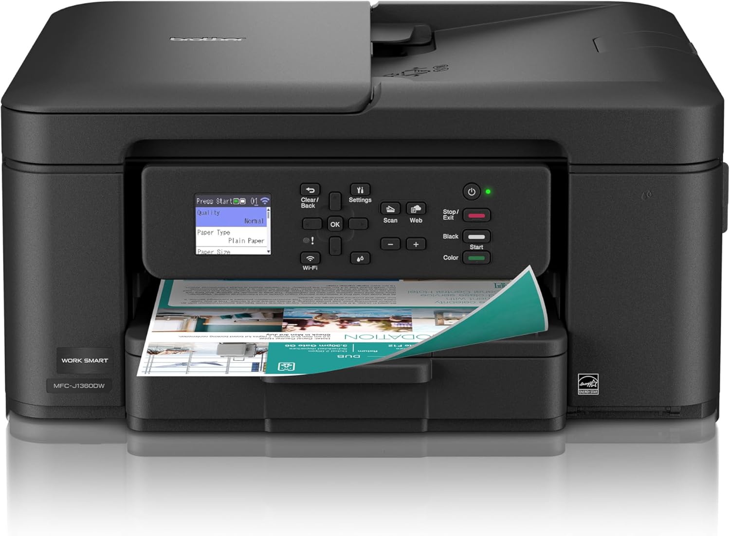 Brother Work Smart 1360 Wireless Color Inkjet All-in-One Printer with Automatic Duplex Printing and 1.8” Color Display | Includes Refresh Subscription Trial(1) (MFC-J1360DW) (Uses LC501 Series Inks) | Verified Features: Wireless and USB-B Connectivity, Pr