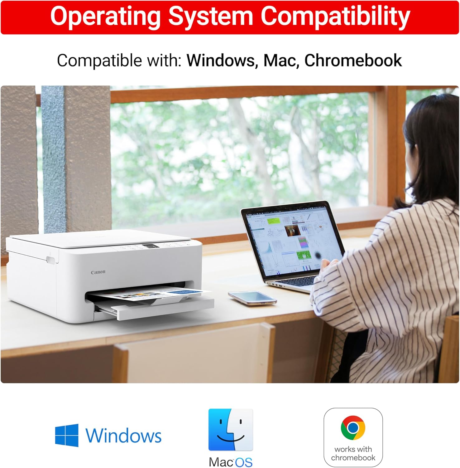 Canon PIXMA TS6520 Wireless Color Inkjet Printer Duplex Printing, White – Home Printer with Copier/Scanner, 1.42” OLED Display, Intuitive Control Panel, Compact Design | Auto 2-Sided, 1.42 OLED, WI-FI and Airprint and Mopria, 1200x1200 Dpi, 100-Sheet Tray image 4