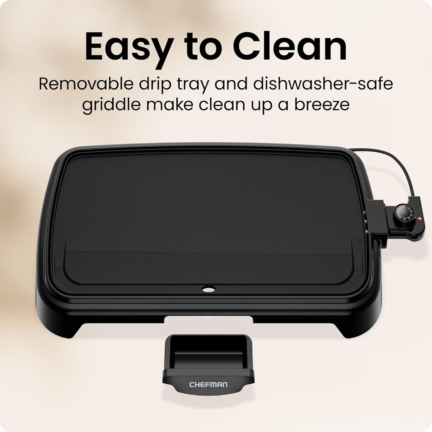Chefman XL Electric Griddle with Removable Temperature Control, Immersible Flat Top Grill, Burger, Eggs, Pancake Griddle, Nonstick Extra Large Cooking Surface, Slide Out Drip Tray, 10 x 20 Inch image 5
