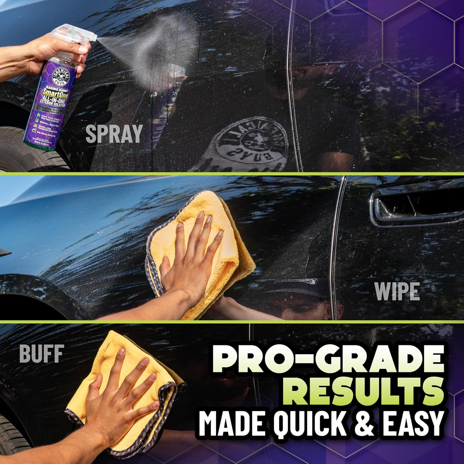Chemical Guys Raging Rhino Waterless Car Wash And Quick Detailer Spray, No Rinse Exterior Cleaner For Paint, Glass, Wheels, Plastic, And Chrome, Spray And Wipe Shine, 20 Fl Oz image 3
