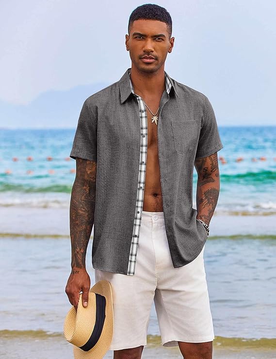 COOFANDY Men's Button Down Shirts Short Sleeve Casual Summer Beach Vacation Wedding Shirt with Pocket image 2