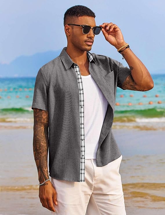 COOFANDY Men's Button Down Shirts Short Sleeve Casual Summer Beach Vacation Wedding Shirt with Pocket image 3