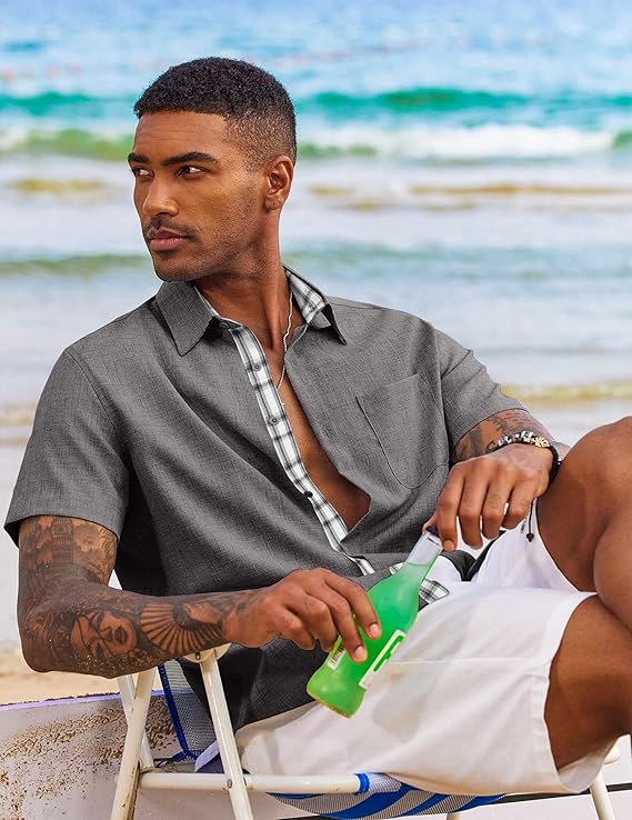 COOFANDY Men's Button Down Shirts Short Sleeve Casual Summer Beach Vacation Wedding Shirt with Pocket image 4