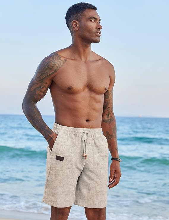 COOFANDY Mens Casual Linen Shorts Elastic Waist Drawstring Loose Fit Summer Beach Vacation Shorts with Pockets image 2
