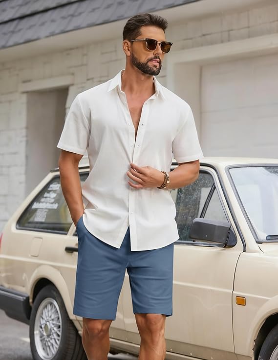 COOFANDY Mens Casual Shorts Cotton Drawstring Elastic Waist Lightweight 9" Chino Golf Shorts Summer Beach Shorts image 3