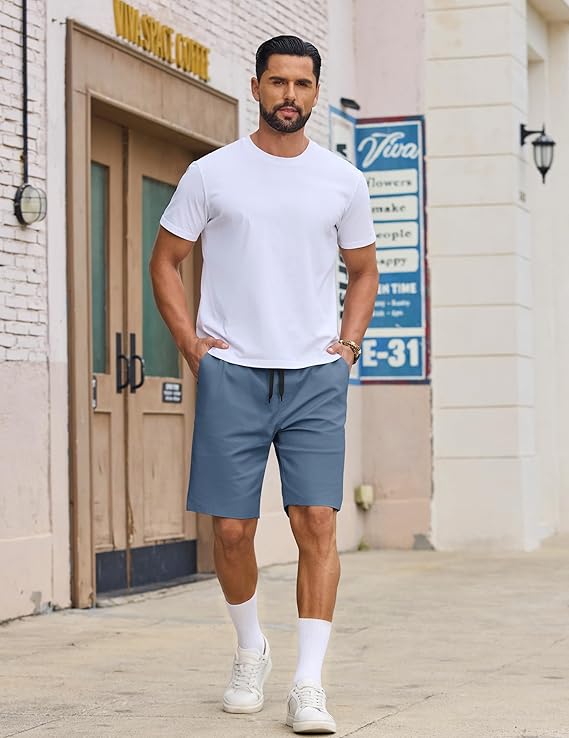 COOFANDY Mens Casual Shorts Cotton Drawstring Elastic Waist Lightweight 9" Chino Golf Shorts Summer Beach Shorts image 4