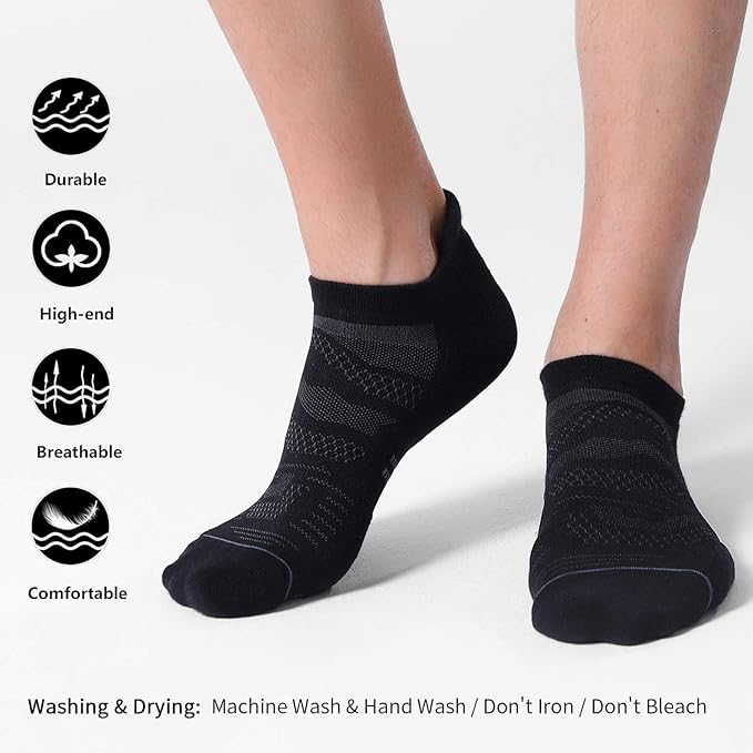 CS CELERSPORT 6 Pack Men's Running Ankle Socks with Cushion, Low Cut Athletic Sport Tab Socks image 3