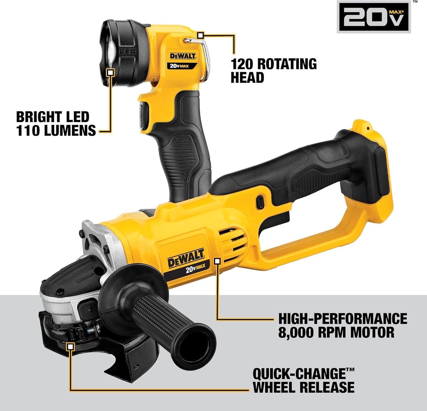 DEWALT 20V MAX Power Tools, 9 Cordless Tool Combo, Impact and Drill Driver, Oscillating Tool, Grinder,Circular and Reciprocating Saw,Right Angle Drill,Speaker,LED Light, 2 Batteries,Charger (DCK940D2) image 4