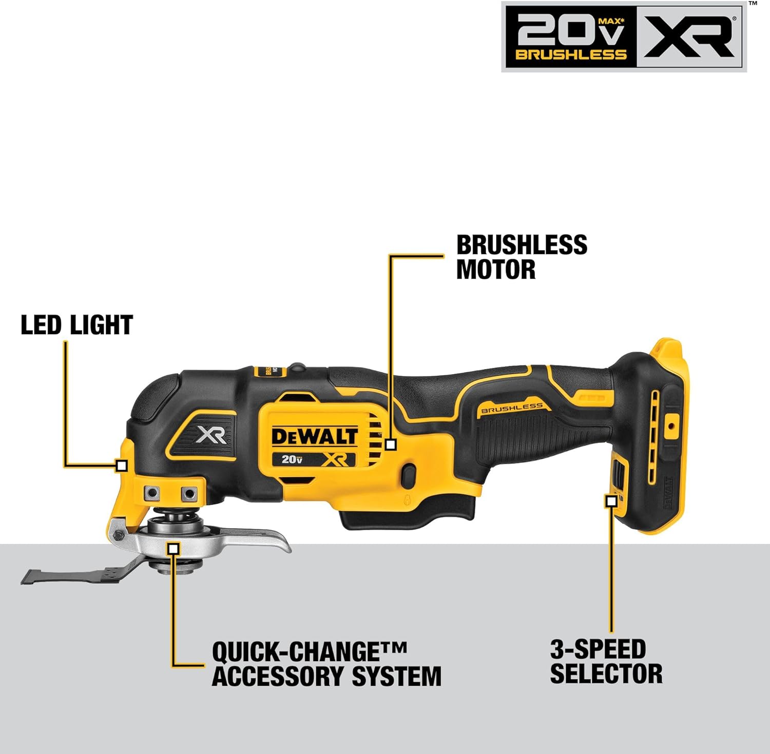 DEWALT 20V MAX XR Oscillating Tool Kit with Blades, 3 Speed Cordless Brushless Multitool, Up to 20,000 OPM, LED Light, Battery and Charger Included (DCS356C1) image 4
