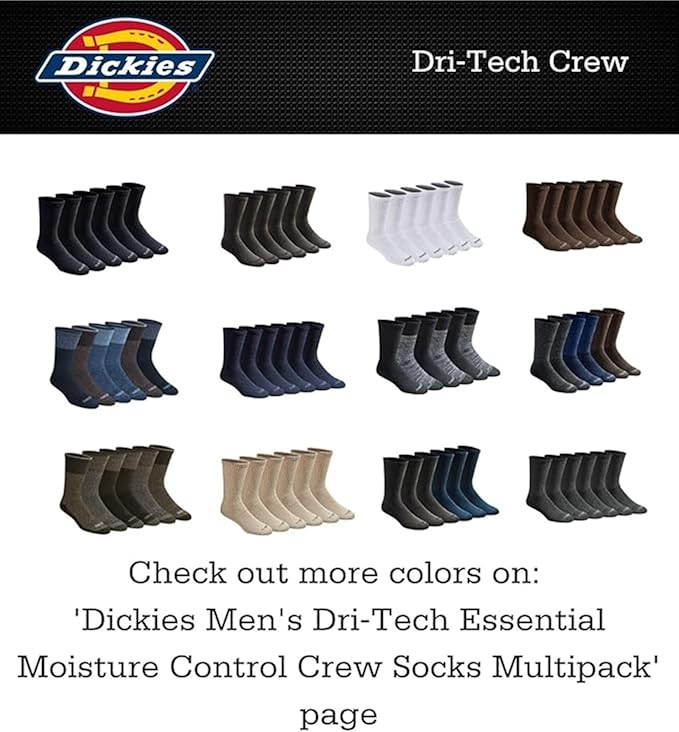 Dickies Men's Dri-tech Original Moisture Control Crew Socks, Available in M-xxl (6, 12, 18 Pairs) image 4