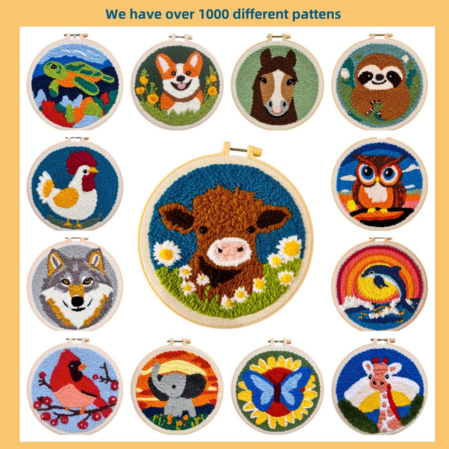 DIY Punch Needle Kits for Beginners Cute Cartoon Highland Cow with Daisy Flower with Hoop Embroidery Punch Needle Starter Craft Set Easy for Adults and Children Festival Gift and Decoration 20x20cm-1 image 6