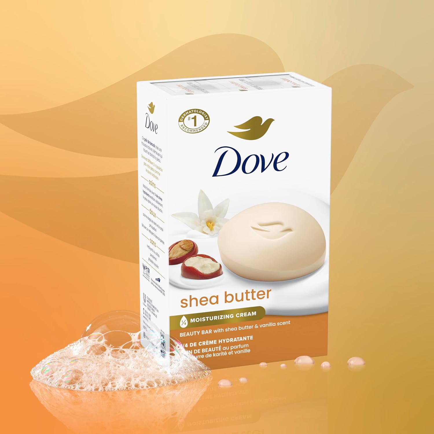 Dove Beauty Bar Soap Shea Butter, 8 Bars for Nourished, Radiant Skin, Enriches Skin 3.75 oz image 4
