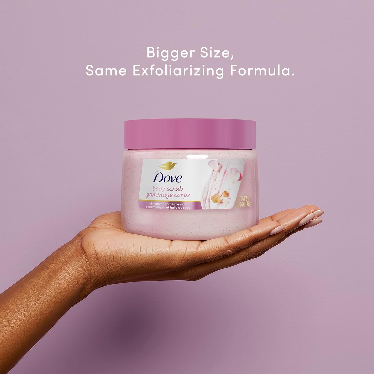 Dove Himalayan Salt & Rose Oil Body Scrub Exfoliates and Deeply Nourishes for Smooth, Radiant Skin 15 oz image 3