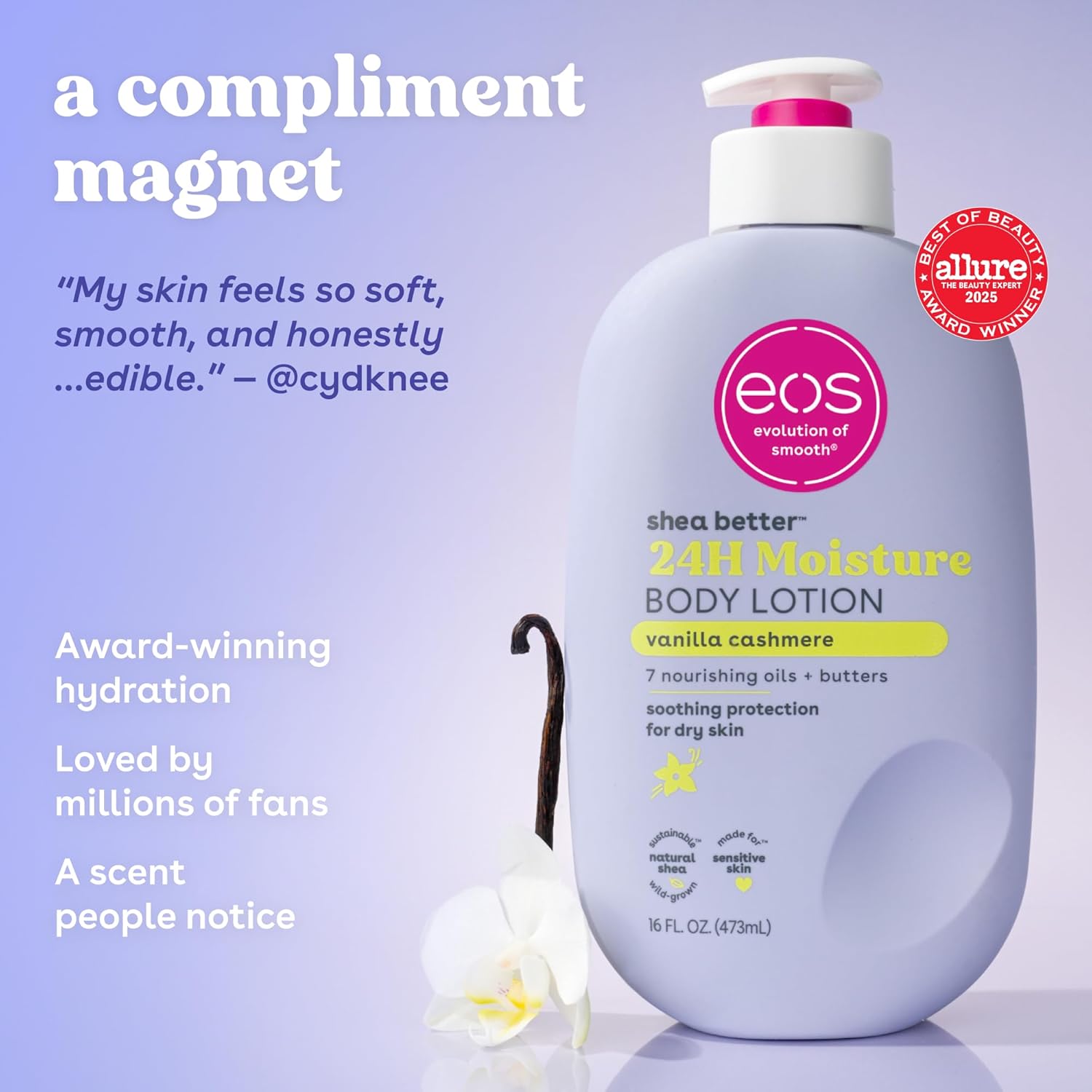 eos 24H Moisture Travel Body Lotion- Vanilla Cashmere, Travel Size Essential, Toiletries, Mini Body Lotion For Dry Skin, 2.5 fl oz image 3