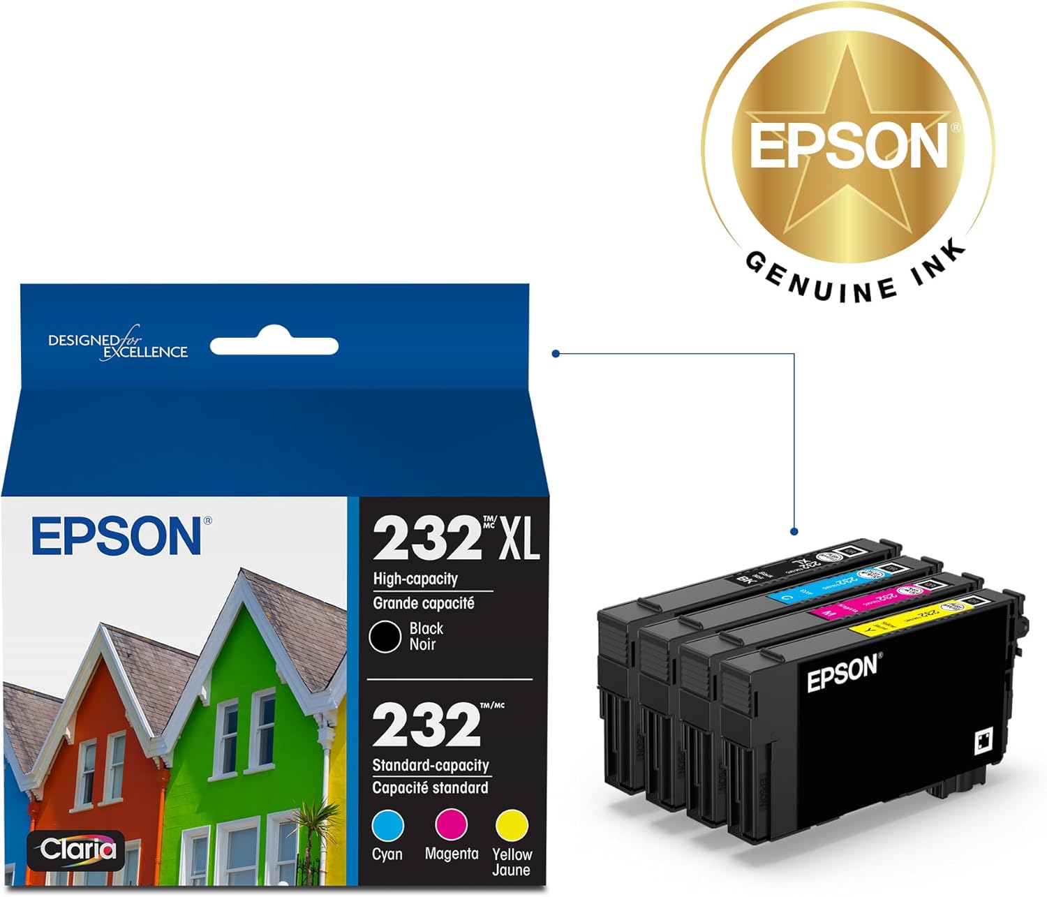 EPSON 232 Claria Ink High Capacity Black & Standard Color Cartridge Combo Pack (T232XL-BCS) image 2