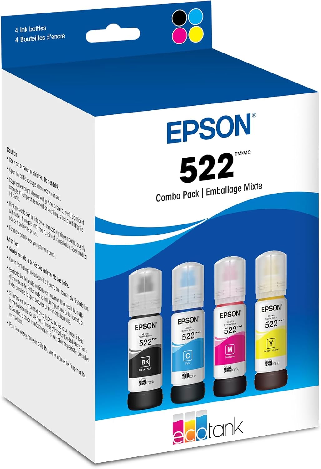 Epson 522 EcoTank Ink Ultra-high Capacity Bottle Black & Color Combo Pack