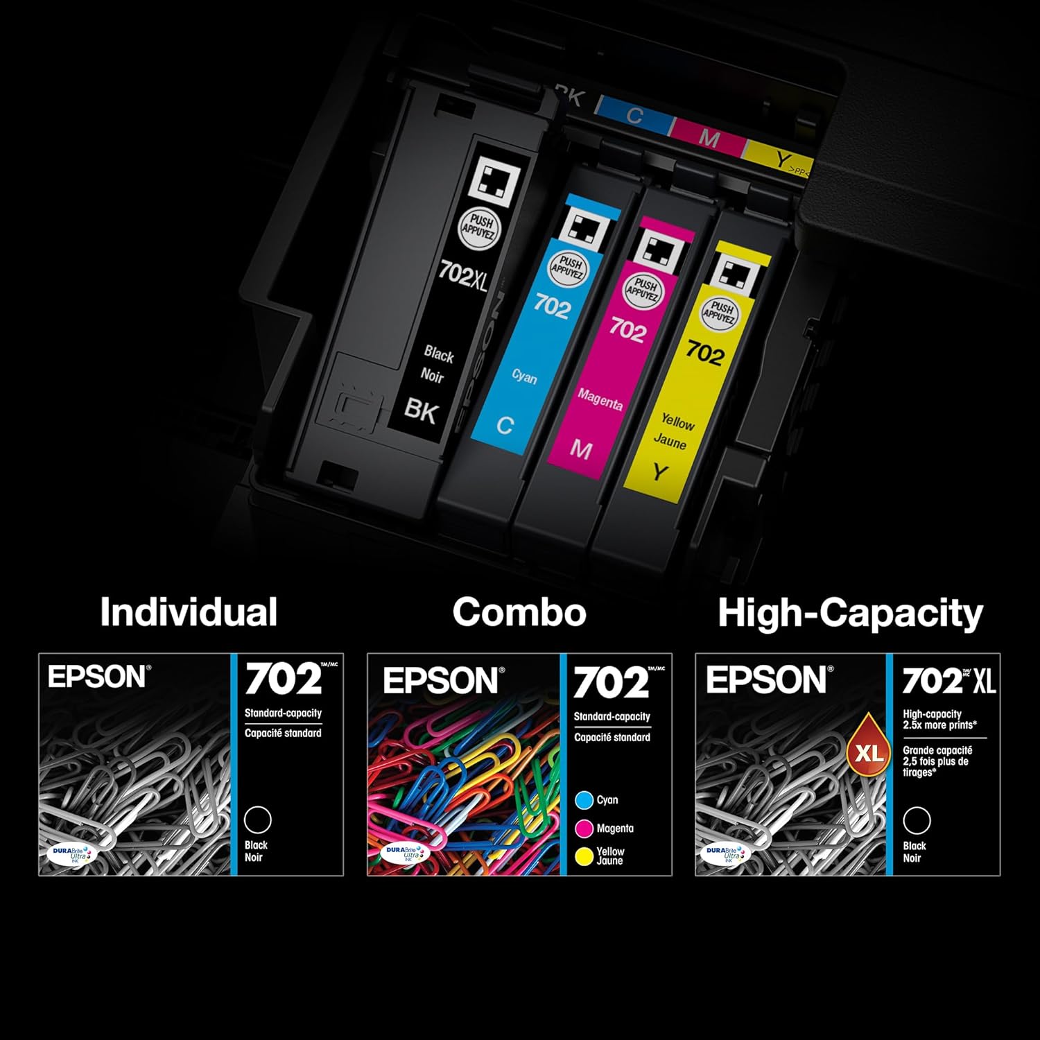EPSON 702 DURABrite Ultra Ink High Capacity Black & Standard Color Cartridge Combo Pack (T702XL-BCS) image 5