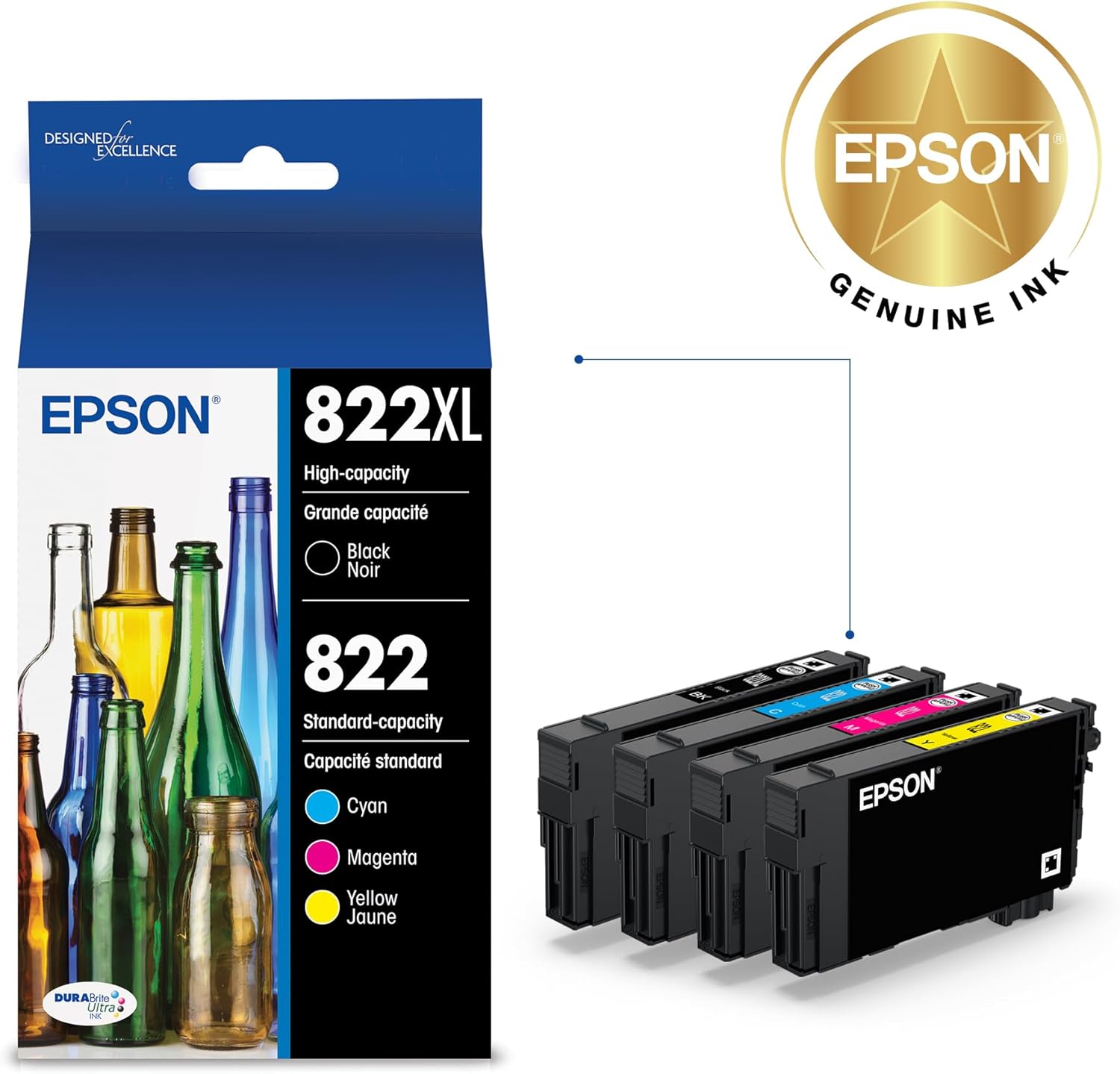 EPSON 822 DURABrite Ultra Ink High Capacity Black & Standard Color Cartridge Combo Pack (T822XL-BCS) image 2