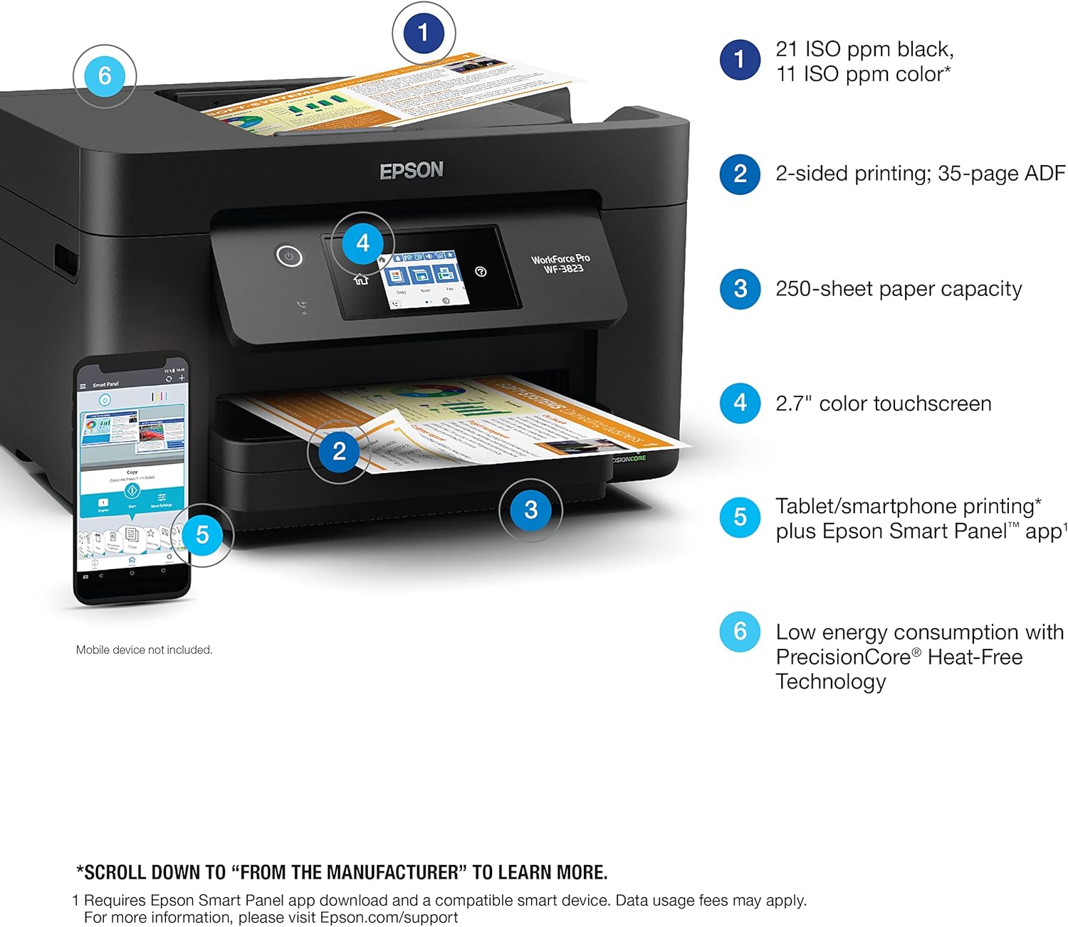 Epson Workforce Pro WF-3823 Wireless All-in-One Printer with Auto 2-Sided Printing, 35-Page ADF, 250-Sheet Paper Tray and 2.7" Color Touchscreen image 3