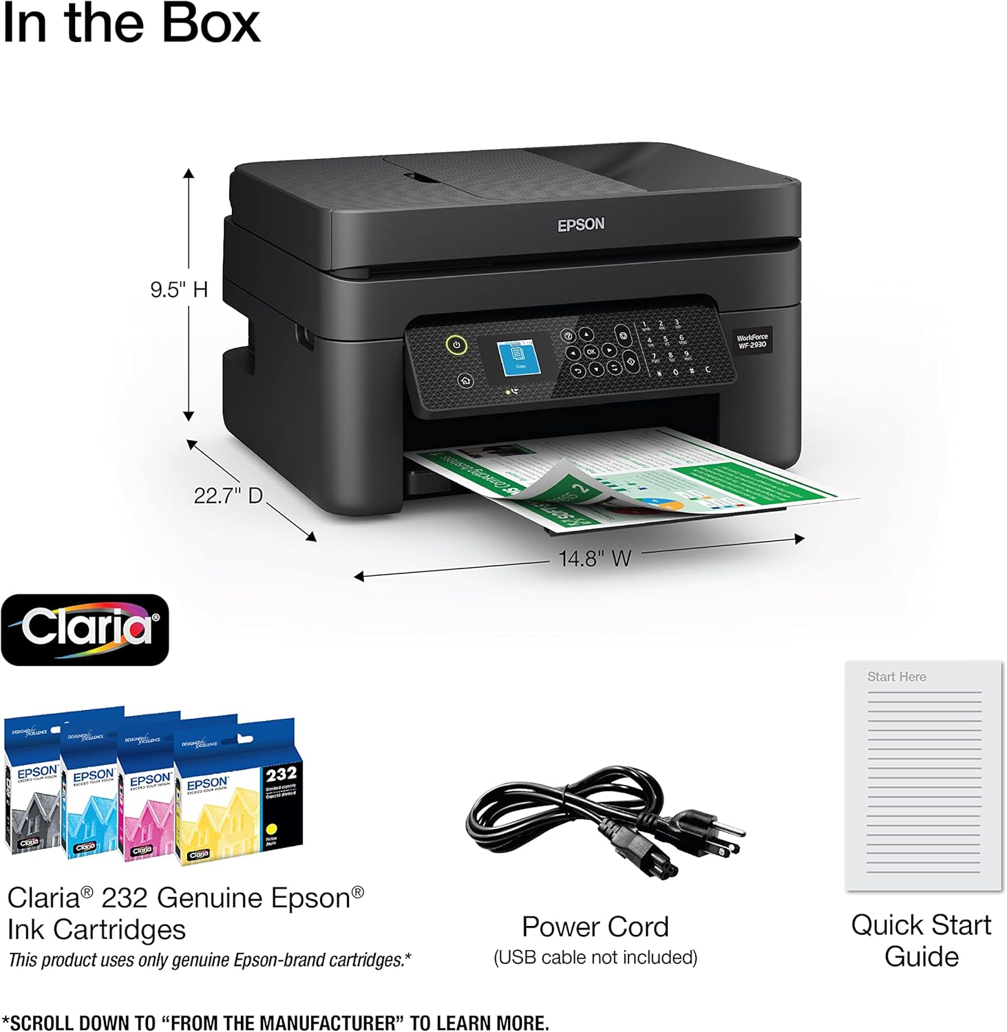 Epson Workforce WF-2930 Wireless All-in-One Printer with Scan, Copy, Fax, Auto Document Feeder, Automatic 2-Sided Printing and 1.4" Color Display,Black | 30-Sheet Adf, Auto 2-Sided, 1.44 Color LCD, 100-Sheet Tray, Claria 232 Ink image 4