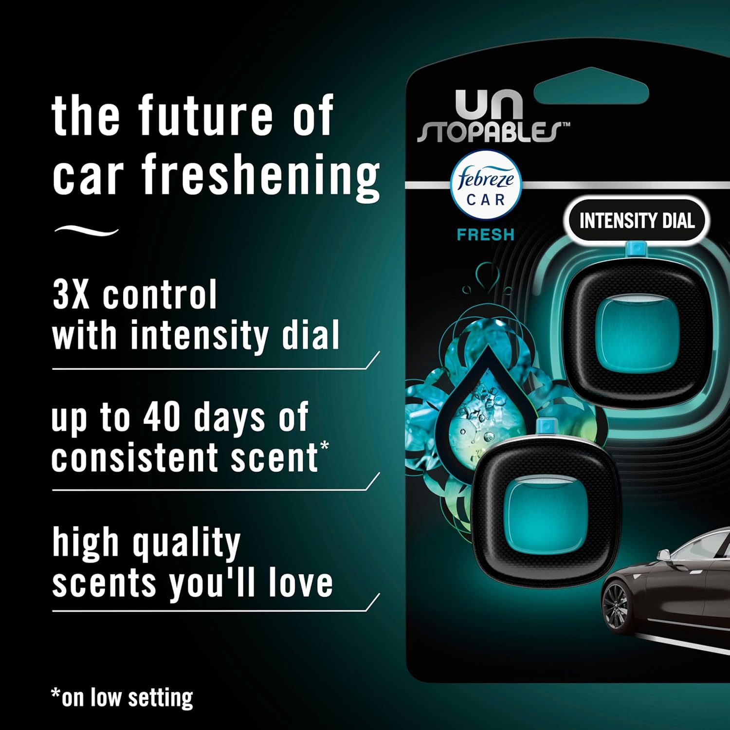 Febreze Car Air Freshener, Odor-Fighting Automotive Vent Clip, Scented Car Accessories, Long Lasting for Strong Odors, Unstopables Fresh Scent, .07 fl oz, 4 Count image 2