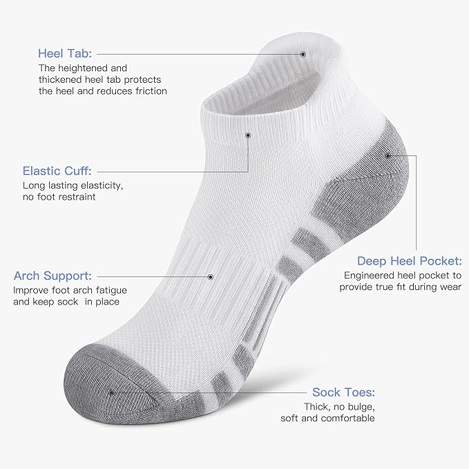 Felicigeely Ankle Athletic Running Socks Low Cut Sports Socks Breathable Cushioned Tab Socks for Men Women 6 Pairs image 4