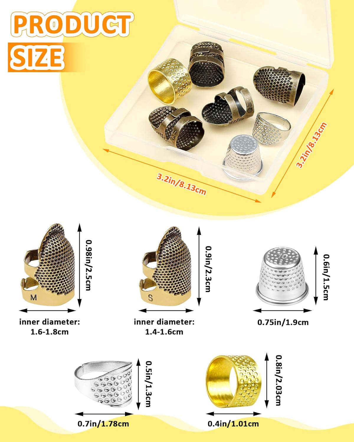 FIVEIZERO Thimble Kit– 7 PCS Sewing Thimbles for Hand Sewing, Metal Finger Protectors, Thimble Ring for Quilting and Embroidery image 2