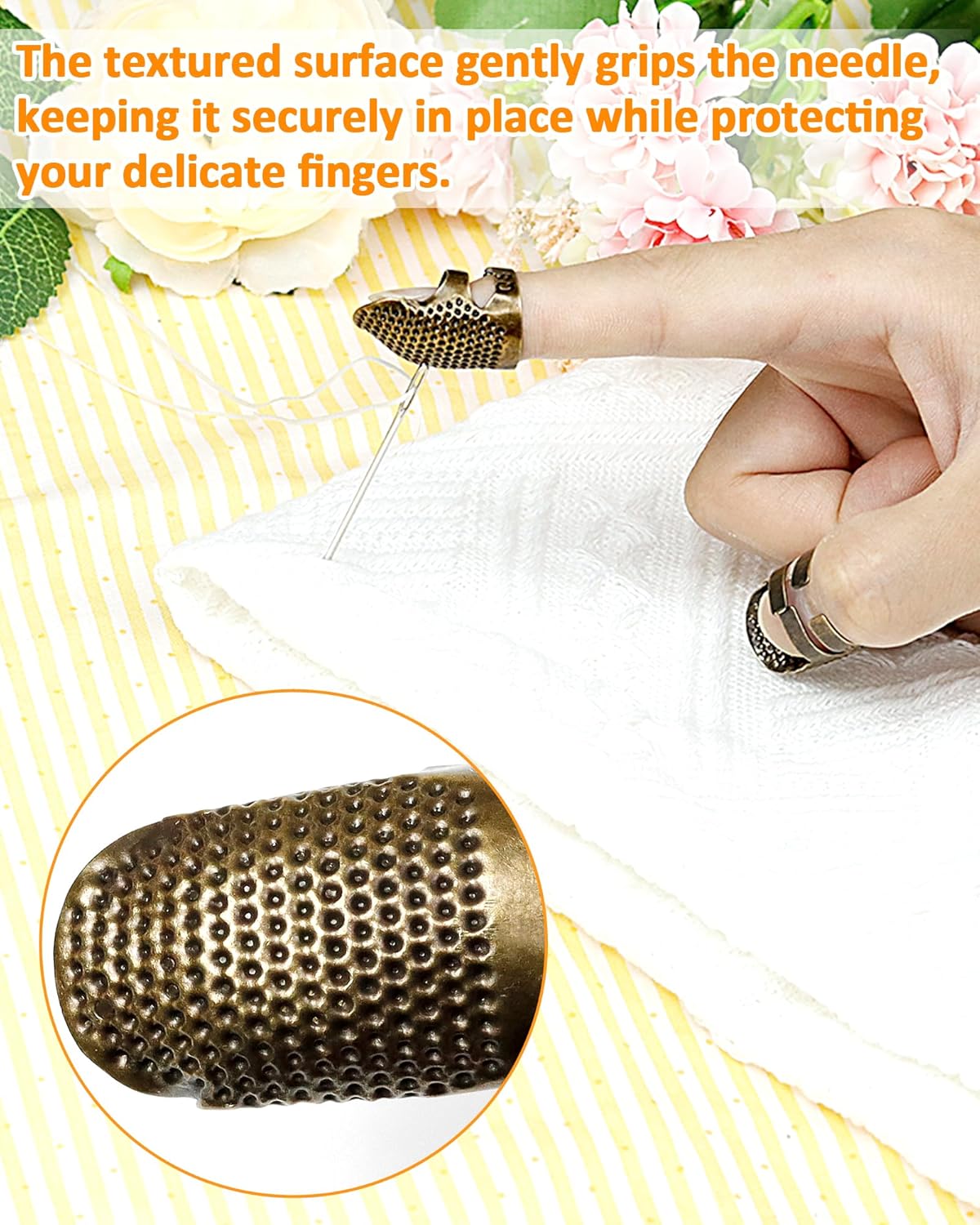 FIVEIZERO Thimble Kit– 7 PCS Sewing Thimbles for Hand Sewing, Metal Finger Protectors, Thimble Ring for Quilting and Embroidery image 4
