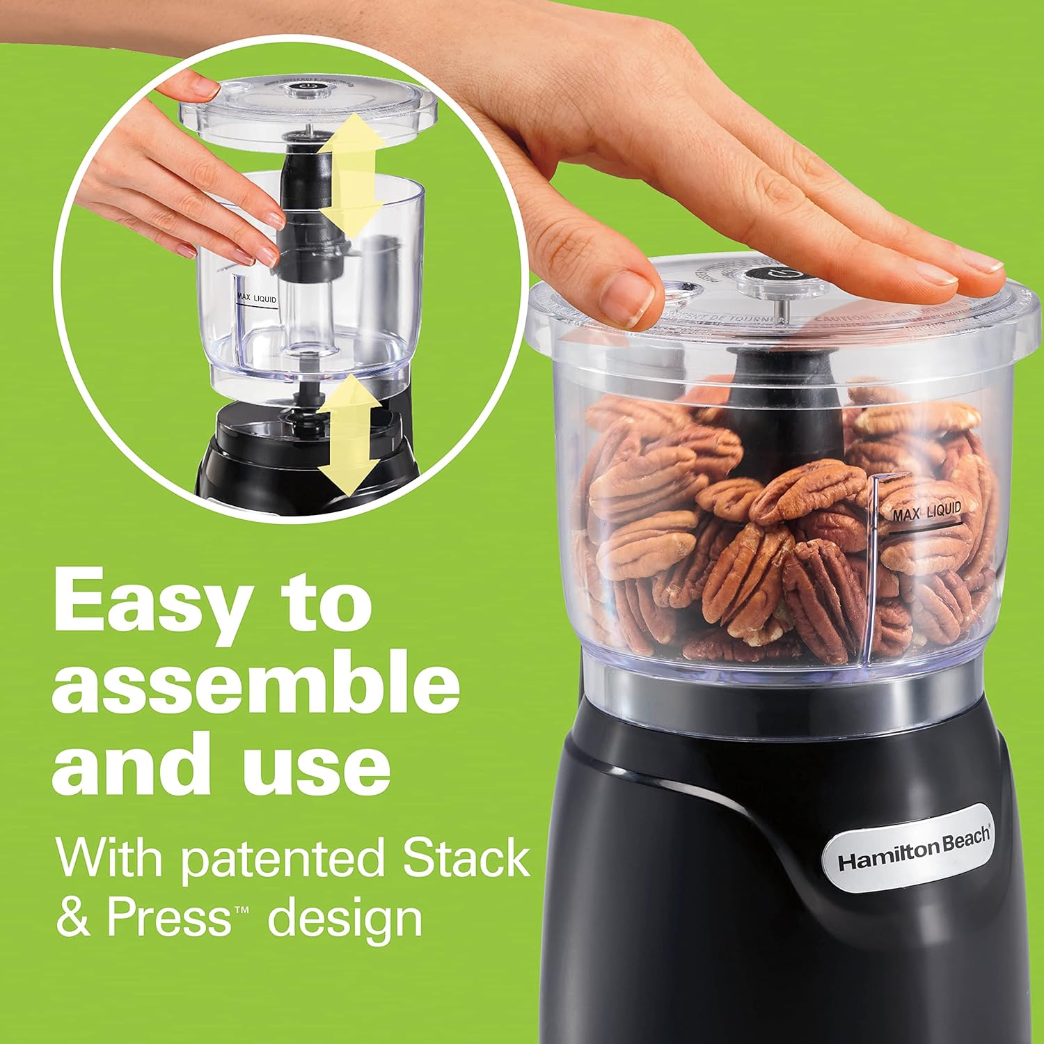 Hamilton Beach Electric Vegetable Chopper & Mini Food Processor, 3-Cup, 350 Watts, for Dicing, Mincing, and Puree, Black (72850) image 2