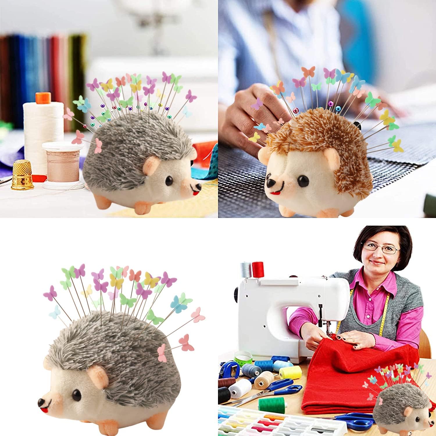 Hedgehog Shaped Pin Cushion Sewing Kit with 100 Colored Pins image 2