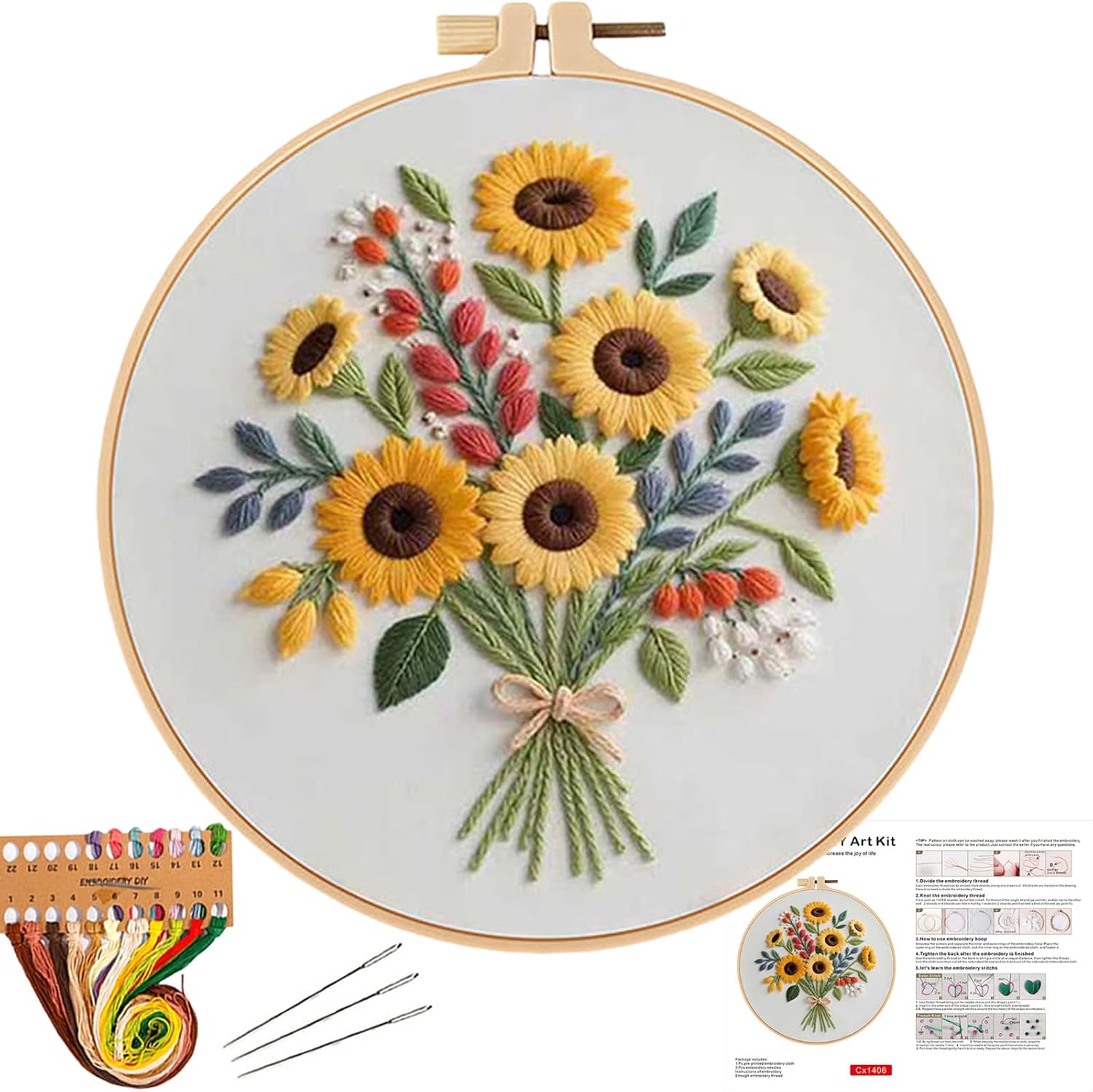 Herdiese Embroidery Kit for Beginners with Flower Pattern – Stamped Cross Stitch Kit Including Fabric, Hoop, Threads, Needles & Instructions – Complete DIY Hand Sewing Craft Set