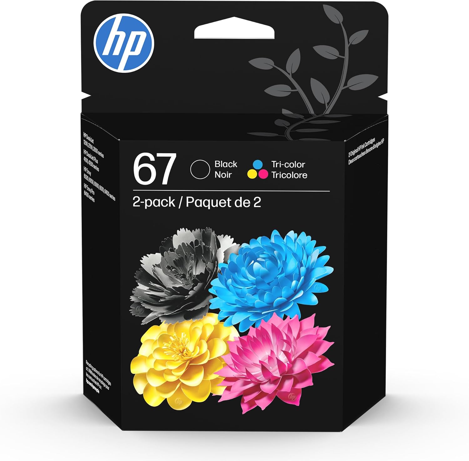 HP 67 Black/Tri-Color Ink Cartridges (2-Pack) | Works with DeskJet 1255, 2700, 4100, Envy 6000, 640 | 3YP29AN
