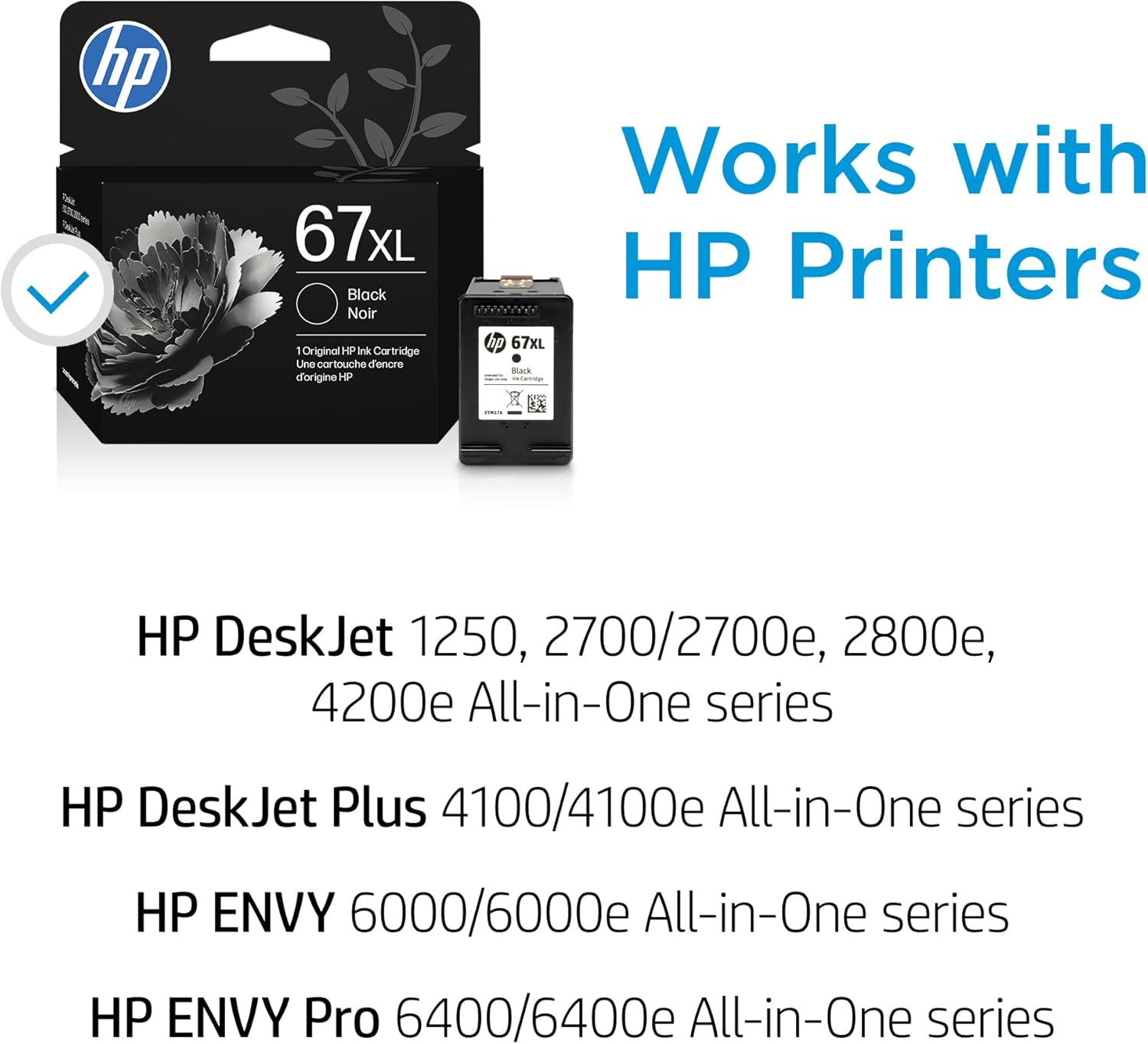 HP 67XL Black High-Yield Ink Cartridge | Works with DeskJet 1255, 2700, 4100, Envy 6000, 6400 Series | 3YM57AN image 3