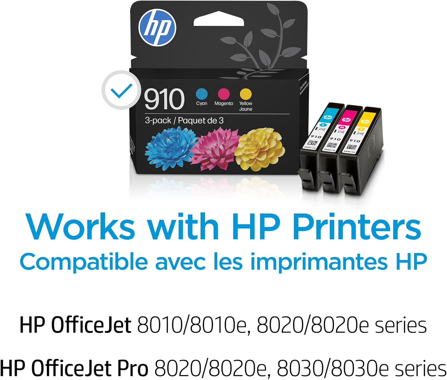 HP 910 Cyan, Magenta, Yellow Ink Cartridges (3-Pack) | Works with OfficeJet 8010, 8020 Series, OfficeJet Pro 8020, 8030 Series image 2