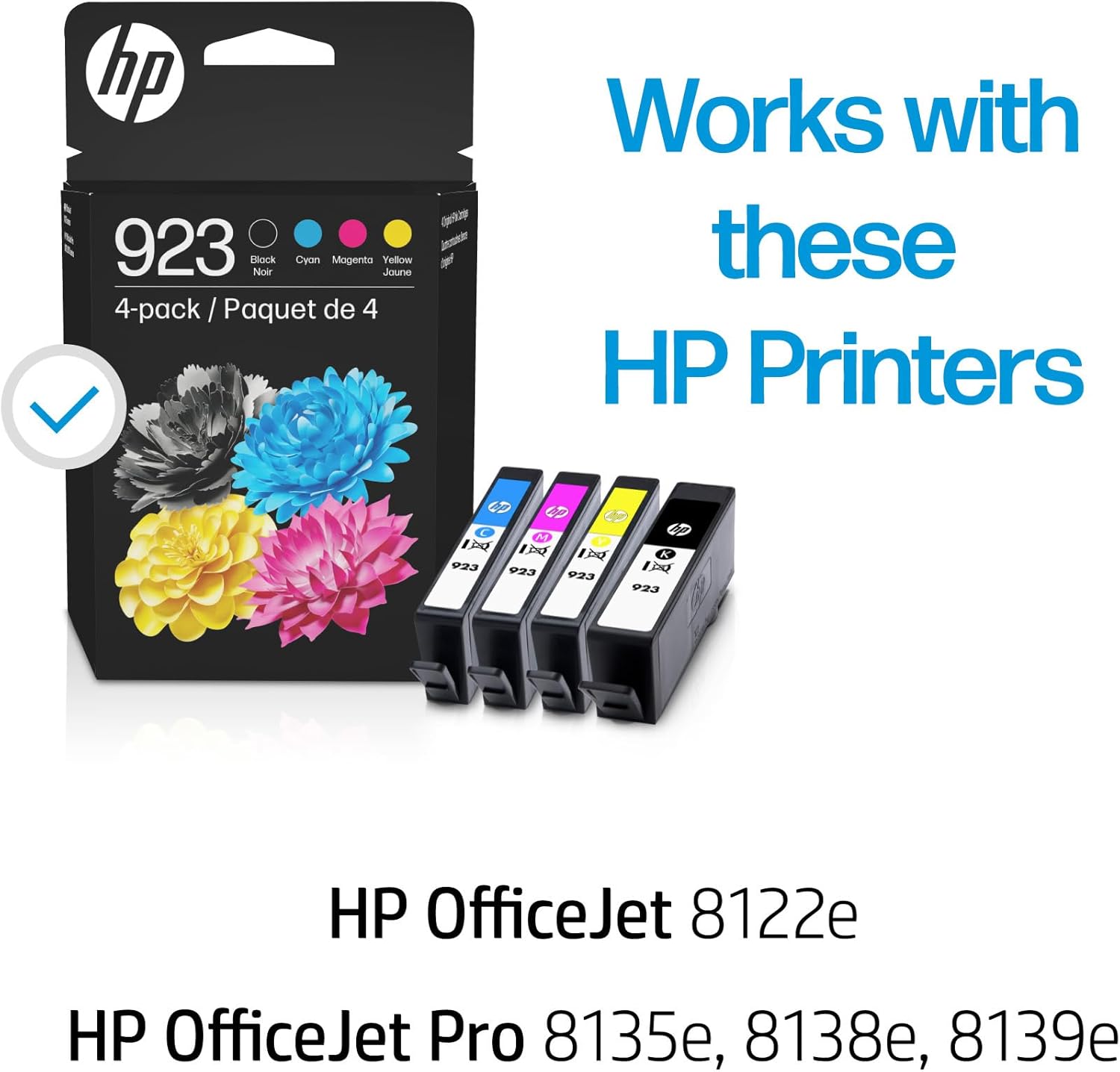 HP 923 Black, Cyan, Magenta, Yellow Ink Cartridges (4-Pack) | Works with Printer Series: OfficeJet 8120 image 2