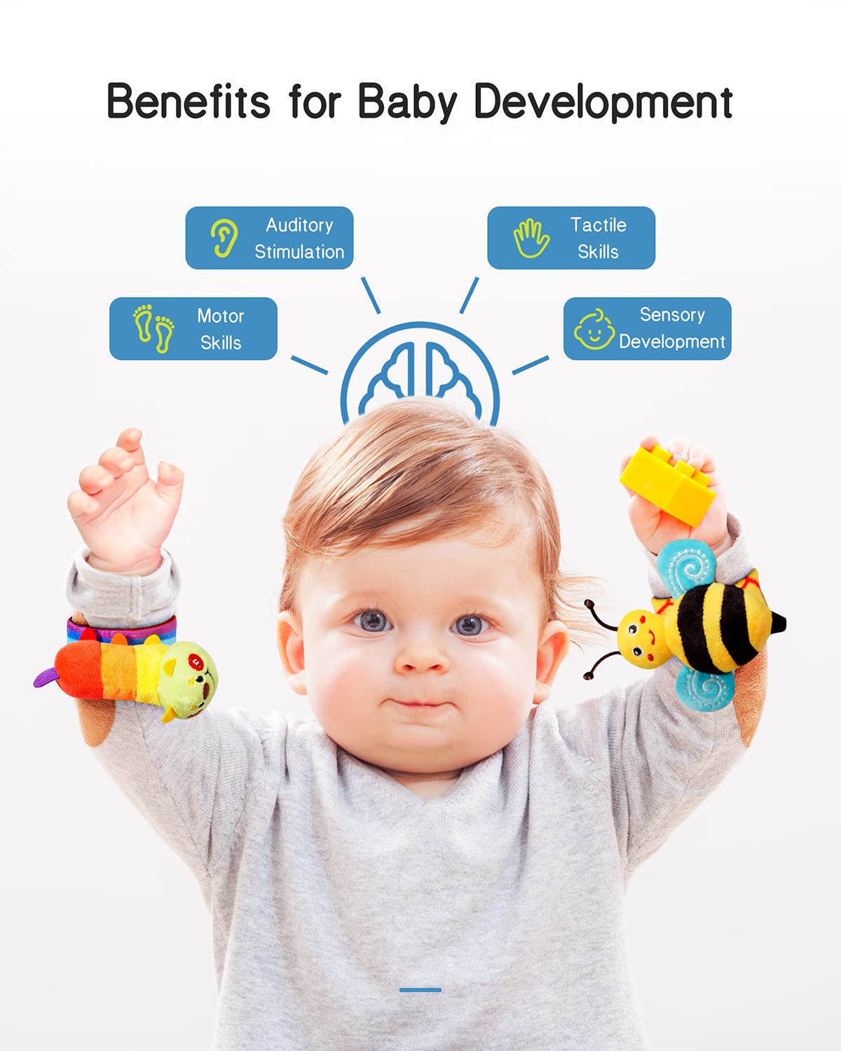 Infinno Baby Wrist Rattle Socks and Foot Finder Set, Perfect Baby Toys for 0-12 Months Newborn Boys and Girls As Shower Gifts, Garden Bug Series image 4