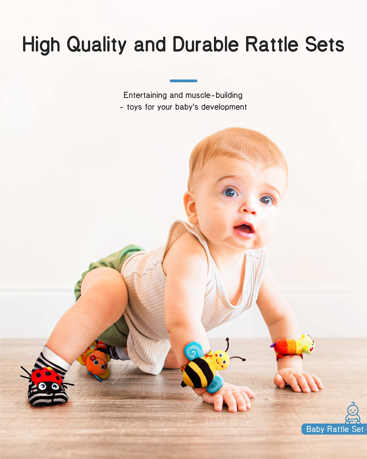 Infinno Baby Wrist Rattle Socks and Foot Finder Set, Perfect Baby Toys for 0-12 Months Newborn Boys and Girls As Shower Gifts, Garden Bug Series image 5