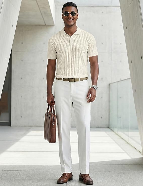 JMIERR Mens Casual Polo Shirt Summer Short Sleeve Vacation Button Beach Knit Stretchy Golf Shirts image 4